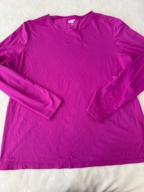 Women's Lands' End Relaxed-Fit L/S Pink Nylon Crewneck Tee Size XL E27